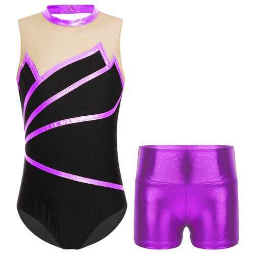 Mädchen Ballett ärmellos Tanztrikot mit Shorts Gymnastik Tanzkleidung Sport - Bild 36 von 46