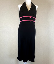 Nine West Dress 6 Black Halter Pink Bows Feminine Evening Cocktail Party Chic