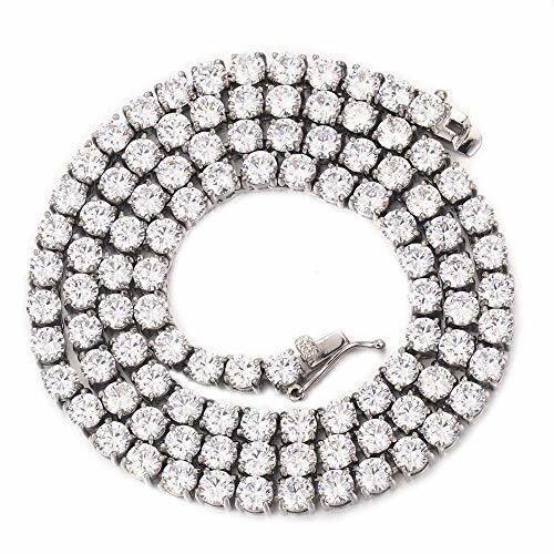 Lab Diamonds Iced 4 mm Solitär 1 Reihe Edelstahl Tenniskette Halskette - Bild 1 von 1