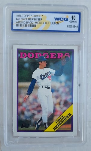 Error Topps 1988* #40 Orel Hershiser espalda equivocada Mickey Tettleton WCG 10 - Imagen 1 de 2