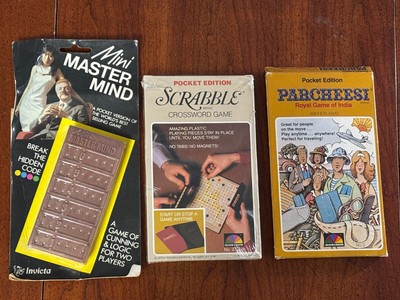 Vintage Pocket Edition Parcheesi Game, Pocket Scrabble, & Mini Mastermind