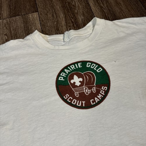 Vintage 50s 60s Prarie Gold Scout Camps Boy scout White T-Shirt Men’s XL Fits L - Picture 2 of 14