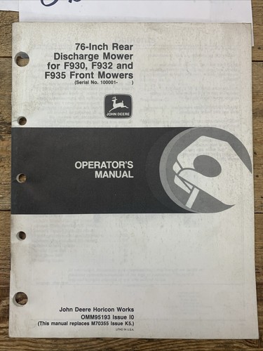 John Deere 76" Rear Discharge Mower 100001- for F930 F932 F935 Oper Manual NOS - Picture 2 of 13