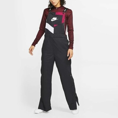 NIKE OVERALLS WOMENS MEDIUM BLACK NYLON COLOR BLOCK NSW SPORT WHITE RED  bv3006-0