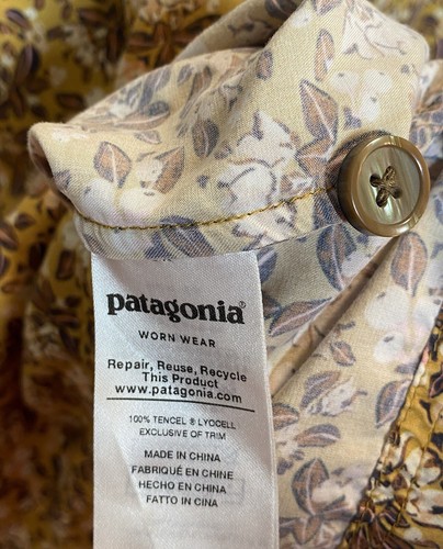 Patagonia Top Womens Medium Button Back Mustard Floral Peplum Boho Fall Blouse - Picture 5 of 10