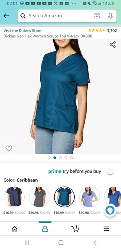 Dickies Gen Flex Women Scrubs Top V-Neck DK800 Carribean Blue Large - Picture 4 of 5