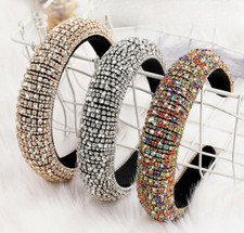 Women Rhinestone Headband Bling Padded Baroque Crystal Fashion Party Head Hoop