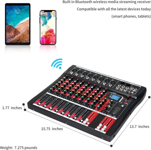 8 Kanal Bluetooth Live Studio Audio Mixer Power Mixing Console Platine mit USB OP - Bild 9 von 9