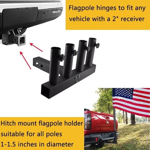 Upgrade Hitch Mount 4 Truck Flag Pole Holder, Fishing Rod Storage Rack - Picture 2 of 9