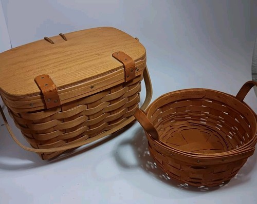 Handgefertigte Longaberger Vintage Körbe mit Lederbesatz Posten X2