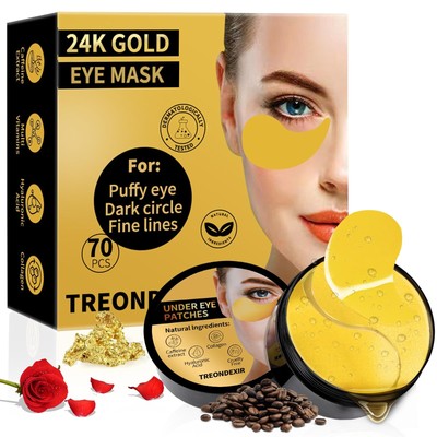 24K Gold Eye Masks for Dark Circles and Puffiness 70PCS Under Eye Patches Gel...