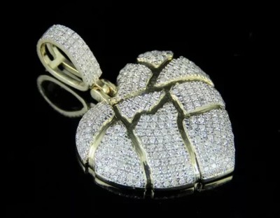 2.00CT Round Cut Lab Created Diamond Broken Heart Pendant 14K Yellow Gold Plated