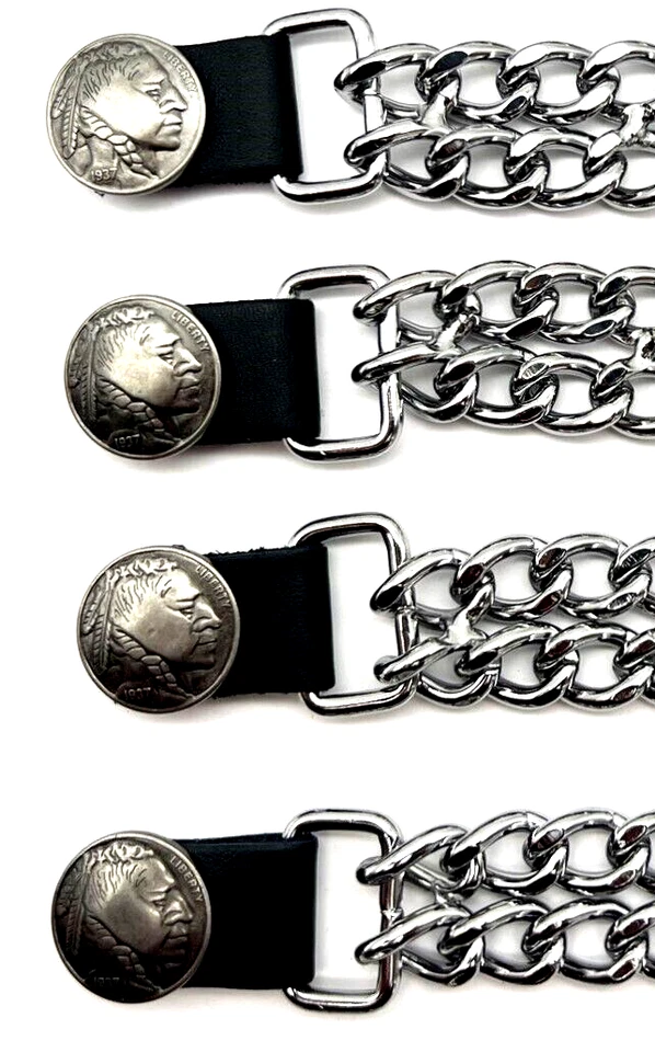 4 INDIAN HEAD DIAMOND CUT CHROME CHAIN MOTORCYCLE BIKER VEST EXTENDERS USA MADE - Image 2 of 2