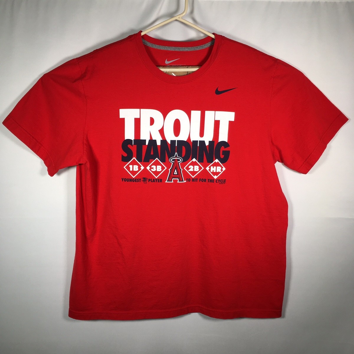 Nike Trout Standing Size XXL LA Angels Mike Trout Hits The Cycle T Shirt Red