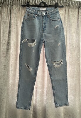 Primark Light Wash High Waisted Ripped Mom Jeans Size UK