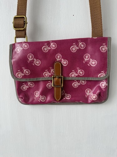 Fossil Crossbody Bag Small Pink Coated Canvas Bicycles Purse - Picture 2 of 6