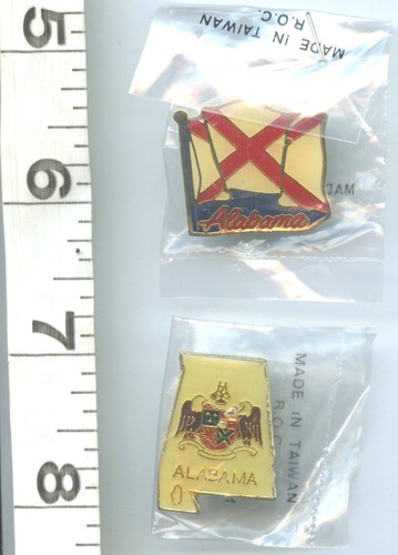RED WHITE AND GOLD ALABAMA STATE FLAG PINS PAIR VINTAGE HAT LAPEL PINBACKS RARE - Picture 1 of 4