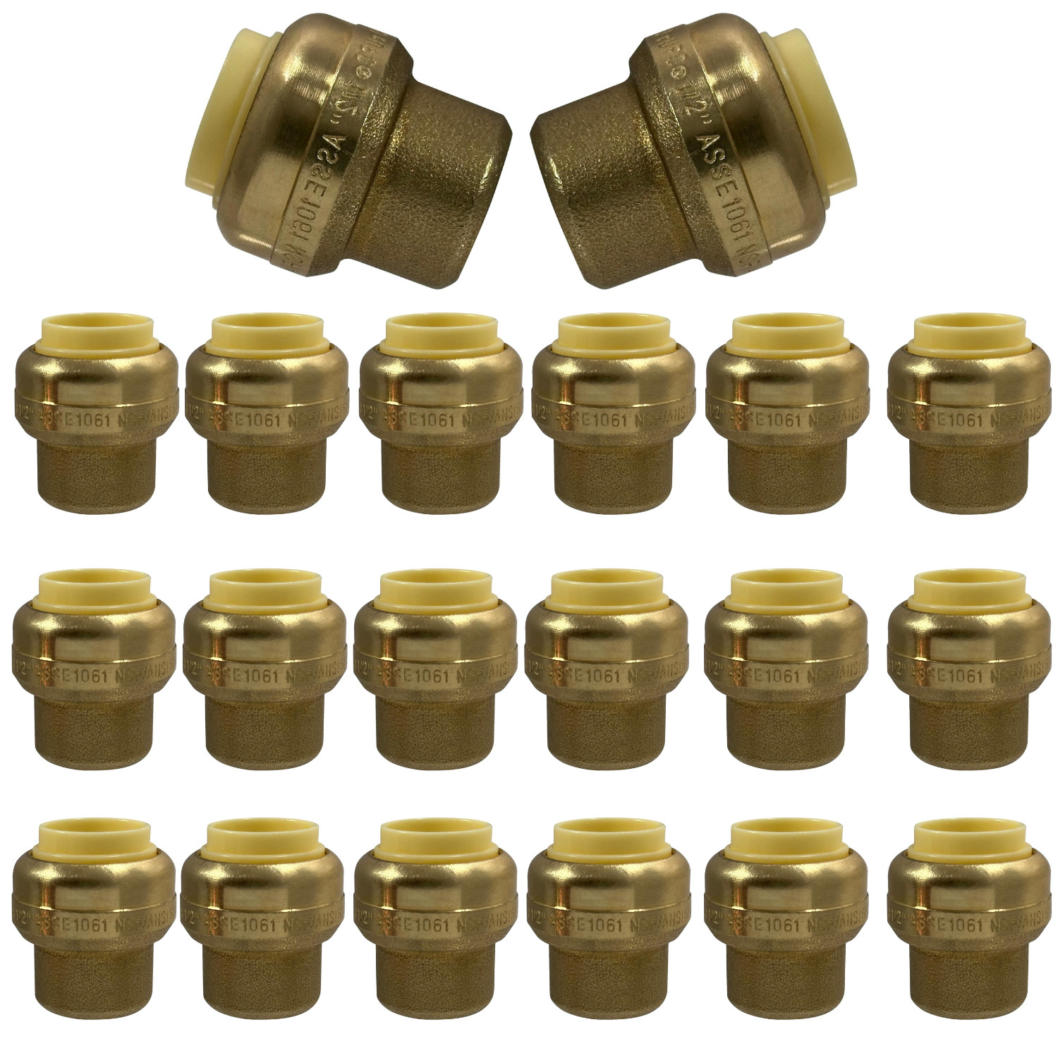 1/2" Push Fit End Cap, Brass Push-to-Connect Plumbing Fitting Pack of 20