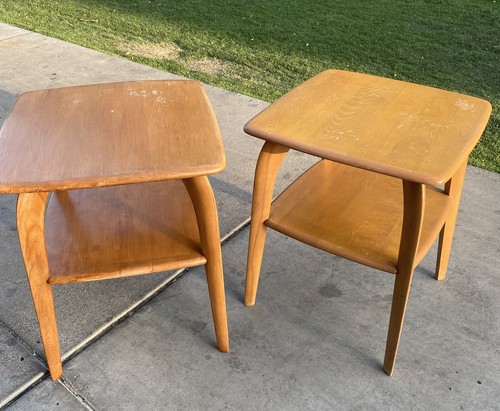 MCM 2 Heywood Wakefield Lamp Tables M337 Champagne Birch 1950’s Mid Century!!!