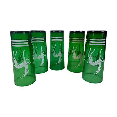 HAZEL ATLAS Gazelle Emerald Green Collins Glasses 1950s ART DECO Set *5* - Picture 6 of 22