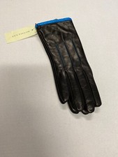 Ann Taylor Butter Soft Black  Blue Trim Leather Gloves Size S