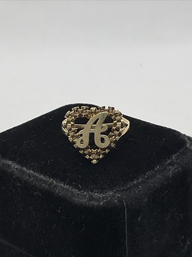 VINTAGE HANDGEFERTIGTER einfarbiger 10K Gelbgold ANFÄNGLICHER BUCHSTABE ""A"" HERZFÖRMIGER Ring 2,5 g - Bild 13 von 19