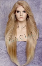 Extra Long Human Hair blend Heat OK Full Lace Front Wig Blonde mix WBPC 27/613