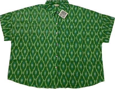 Marketplace Handwork Of India Button Shirt Womens Size 2W Green Short Sleeve