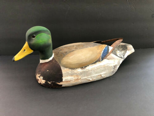 Mallard Duck Decoy / Figurine, Antique Hand Carved Wood  - 第 1/10 張圖片