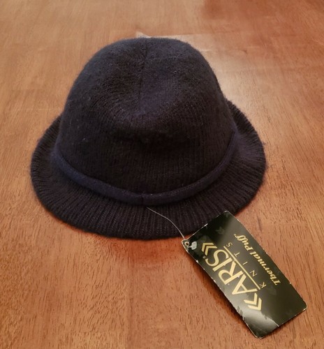NWT Vtg ARIS KNITS Thermal Puff Isotoner Dark Blue Fuzzy Bucket Cloche Hat USA - Picture 10 of 11