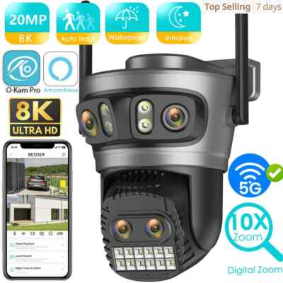 20MP 8K HD WiFi Camera 10X Zoom Four Lens Three Screen Video Surveillance New