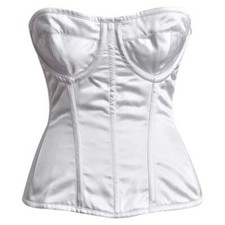 MISS LEATHER Gothic Corset White Satin OverBust Waist Cincher Criss Cross Lacing