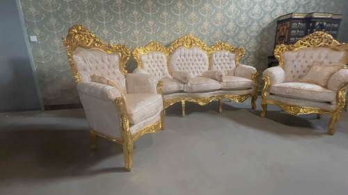 Juego de sofá rococó Luis XV marfil francés conjunto de salón hecho a mano juego de sofá de terciopelo decoración - Vídeo 1 de 1