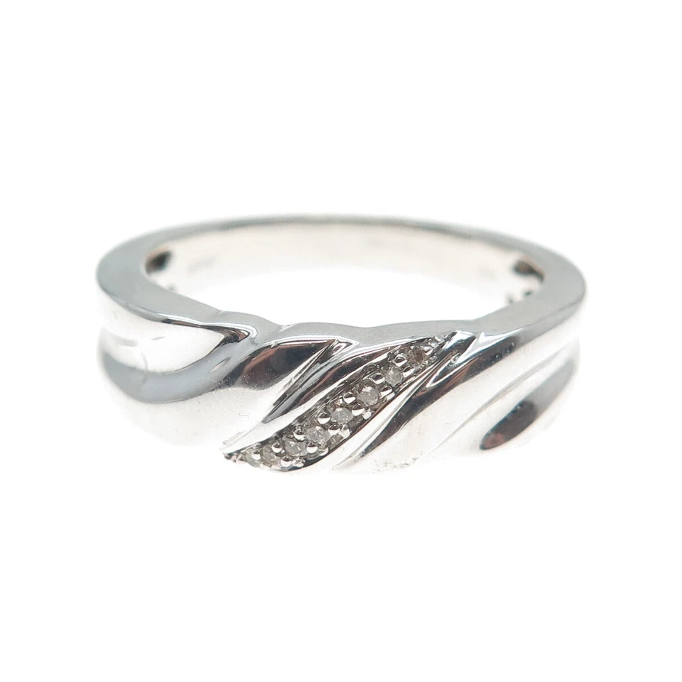 Anillo banda ondulada de diamantes de corte redondo real de plata esterlina Jane Seymour talla 10,25 Foto 3 de 4