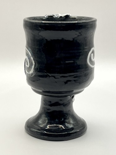 SIGNED Handcrafted Art Pottery Textured Abstract Swirl Glazed Goblet Tumbler - Picture 4 of 12