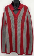 NEW Urban Outfitters Mens Red Gray Striped Knit Sweater Shirt Large Long Sleeve