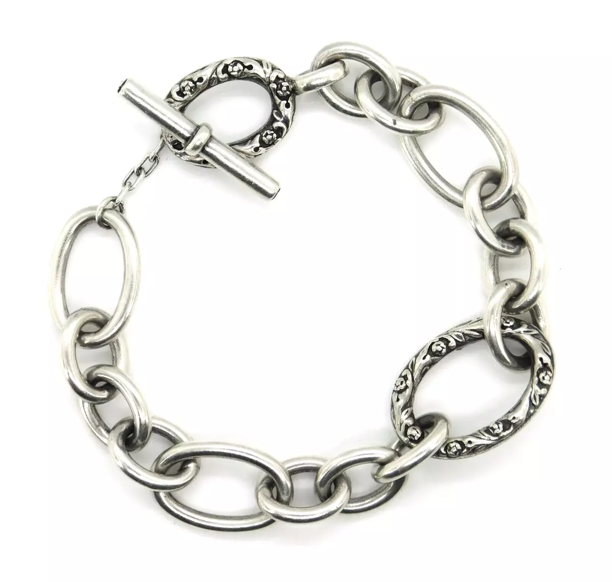 Signed Lyric 925 Sterling Silver Vintage Oval Link Toggle Bracelet 7.5 in.