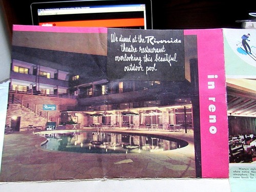 Riverside Hotel Reno Theatre 1955 restaurante menú grande y anuncio de espectáculo Mae Williams - Imagen 4 de 11