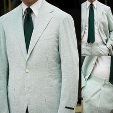 Green Seersucker Men Suits Summer Formal Party Pants Wedding Groom Tuxedos