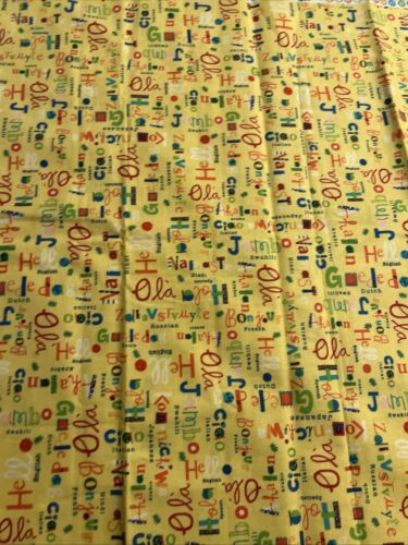 Novelty Fabric 1/2 Yd Hello In Different Languages Jill McDonald P&B Textiles