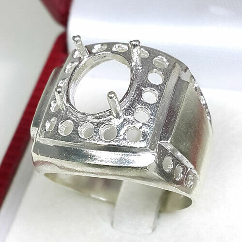 #0002 Oval 8 x 10 mm. Sterling Silver 925 Semi-Mount Setting Ring Man's - Picture 4 of 7