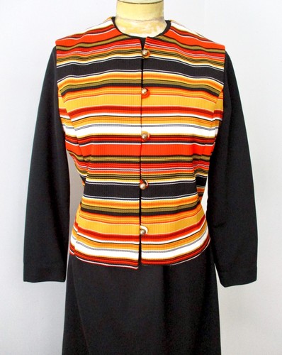 Vintage 60er 70er Mod Nelly Don schwarz gold Streifen 2-teilig Weste Fit Flare Kleid Anzug 14 - Bild 3 von 11