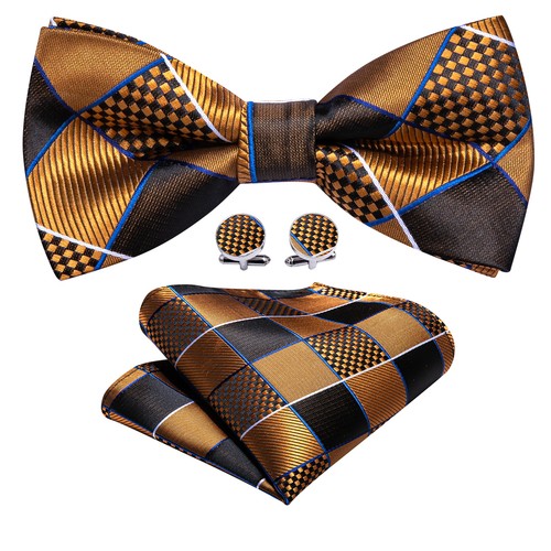 Striped Black Mens Bow Tie Set Hakerchief Cufflinks Wedding Prom Gift 3pcs Set - Picture 165 of 324