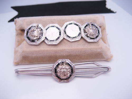Antique Art Deco era 14K White Gold Filled Enamel Cufflinks Coat of Arms Crest - 第 10/10 張圖片