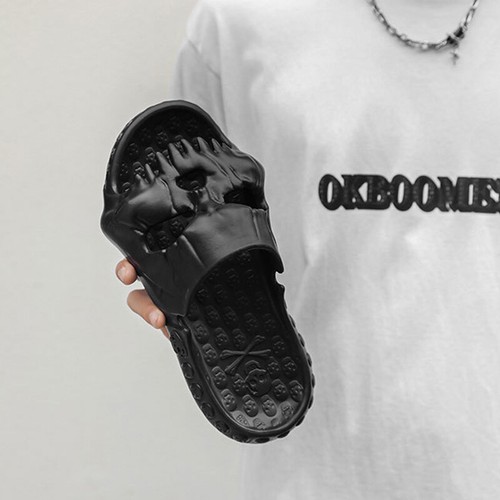 New Skull Design Men Women Slipper Summer Outdoor Fun Single Band Slides Slipper - Picture 13 of 24