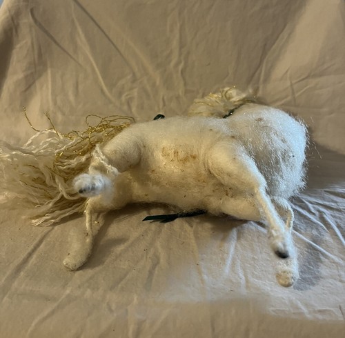 Vintage Hand Made Christmas Unicorn Figure White Wool 8” Tall Bendable Legs - Picture 6 of 6