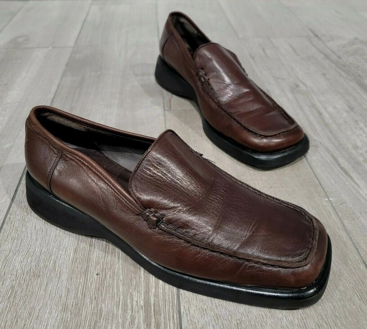 vintage BANANA REPUBLIC brown leather square toe loafers sz 8M