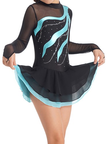 Girls Roller Figure Ice Skating Dress Dance Kids Ballet Leotard Skirted Costumes - Bild 9 von 38