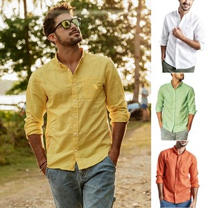 Talla Grande Hombre Botón Lino Algodón Manga Larga Camisa Formal Vuelto  Cuello | eBay
