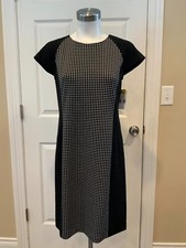 Michael Kors Black & White Check Patterned Short Sleeve Shift Dress, Size 4 (US)